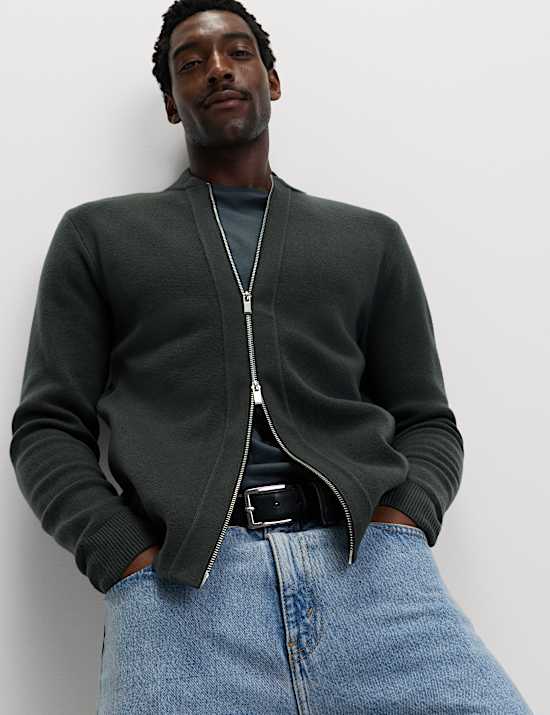 Air-Yarn Smart Crew Neck Knitted Bomber Jacket