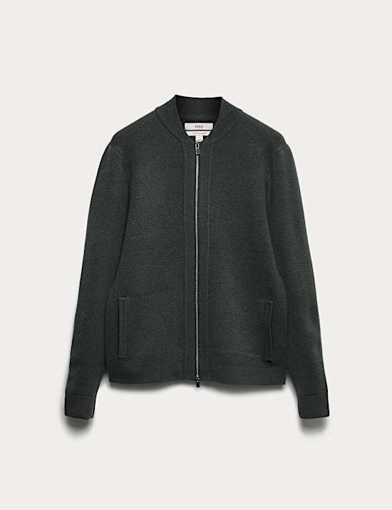 Air-Yarn Smart Crew Neck Knitted Bomber Jacket