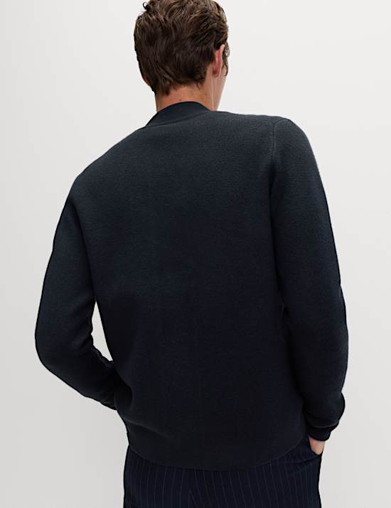 Air-Yarn Smart Crew Neck Knitted Bomber Jacket