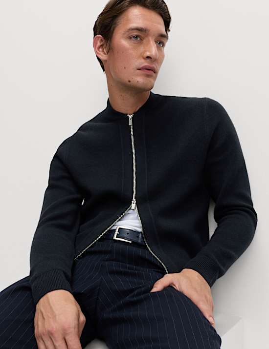 Air-Yarn Smart Crew Neck Knitted Bomber Jacket