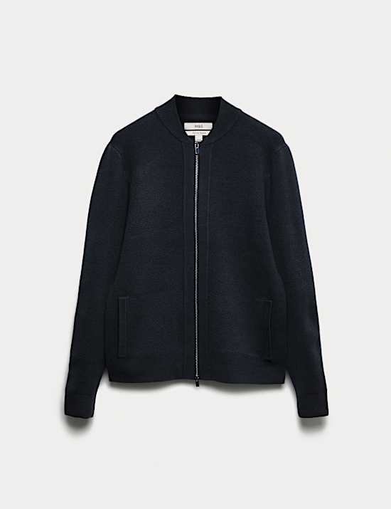 Air-Yarn Smart Crew Neck Knitted Bomber Jacket