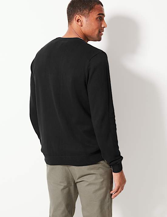 סריג מכותנה טהורה עם צווארון וי