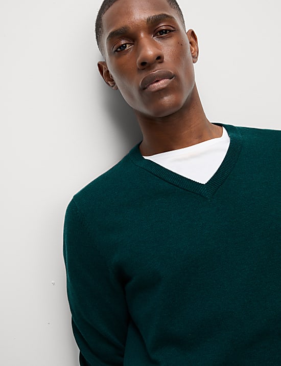 Pure Cotton V-Neck Knitted Jumper