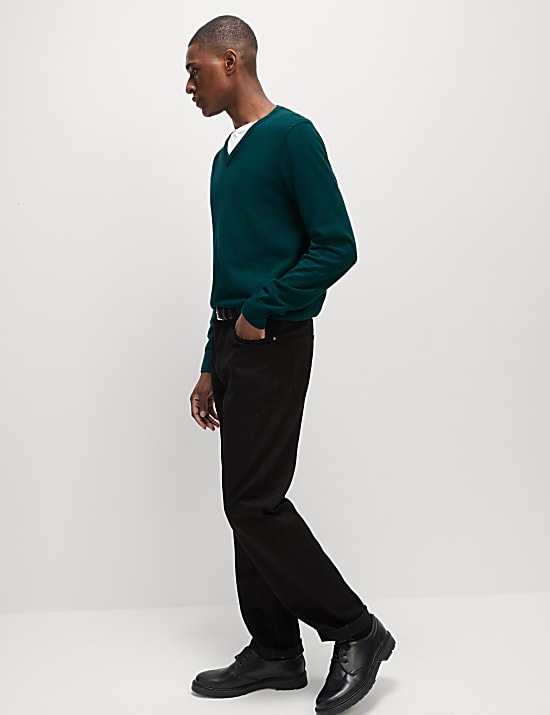 Pure Cotton V-Neck Knitted Jumper