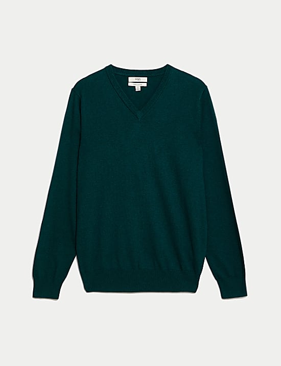 Pure Cotton V-Neck Knitted Jumper