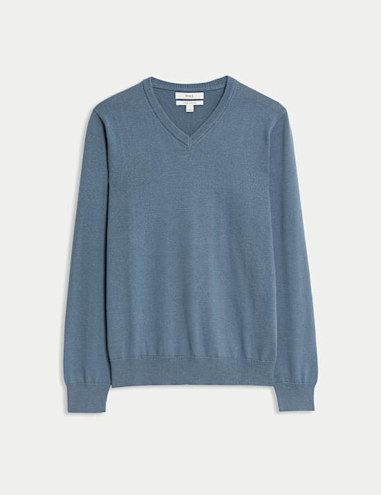 Pull en maille 100 % coton à col V