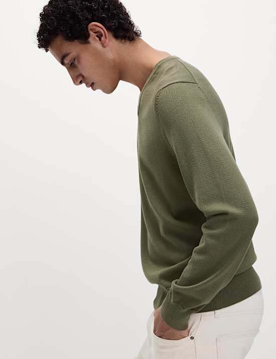 Pure Cotton V-Neck Knitted Jumper