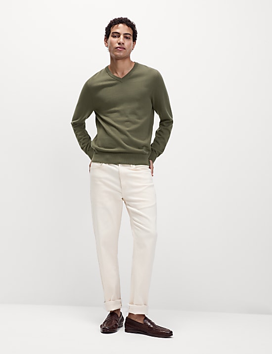 Pure Cotton V-Neck Knitted Jumper