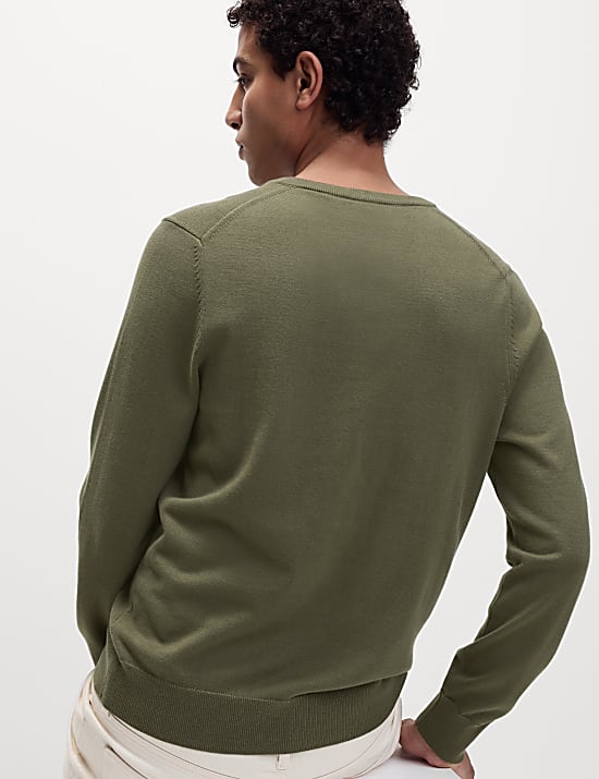 Pure Cotton V-Neck Knitted Jumper