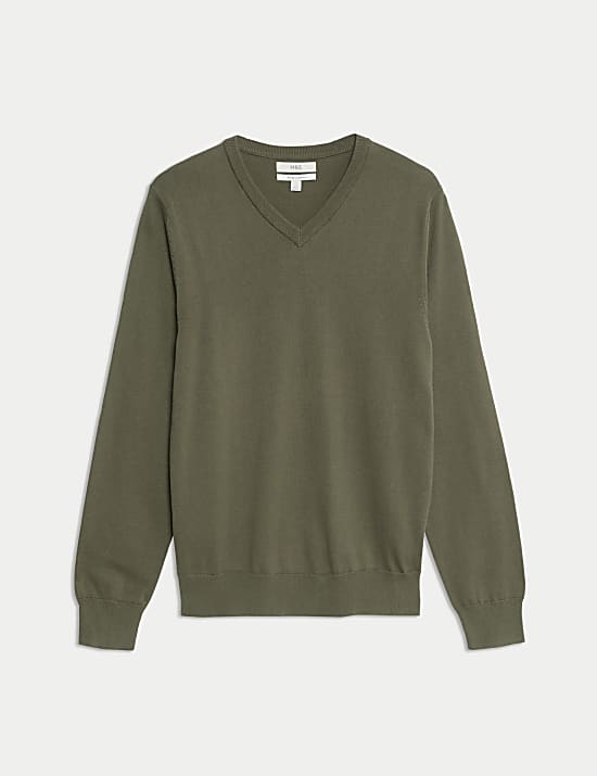 Pure Cotton V-Neck Knitted Jumper