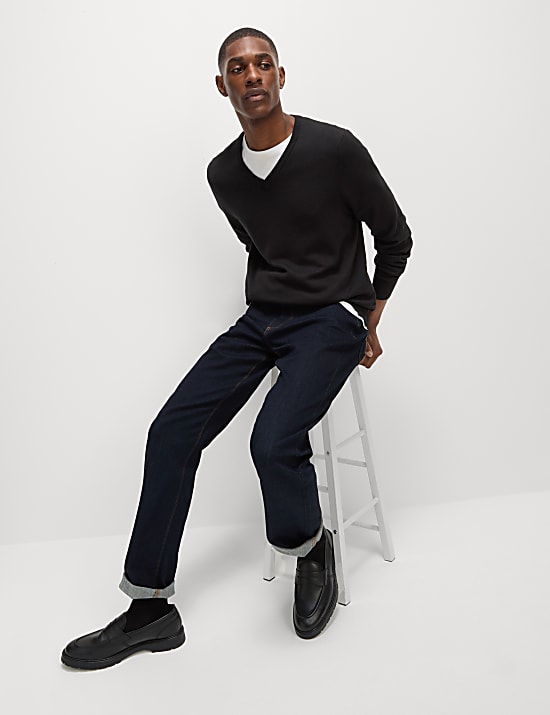 Pure Cotton V-Neck Knitted Jumper