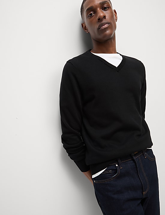 Pure Cotton V-Neck Knitted Jumper