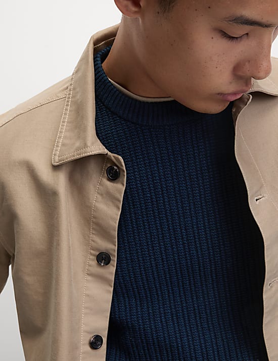 Lambswool Blend Textured Crew Neck Jumper