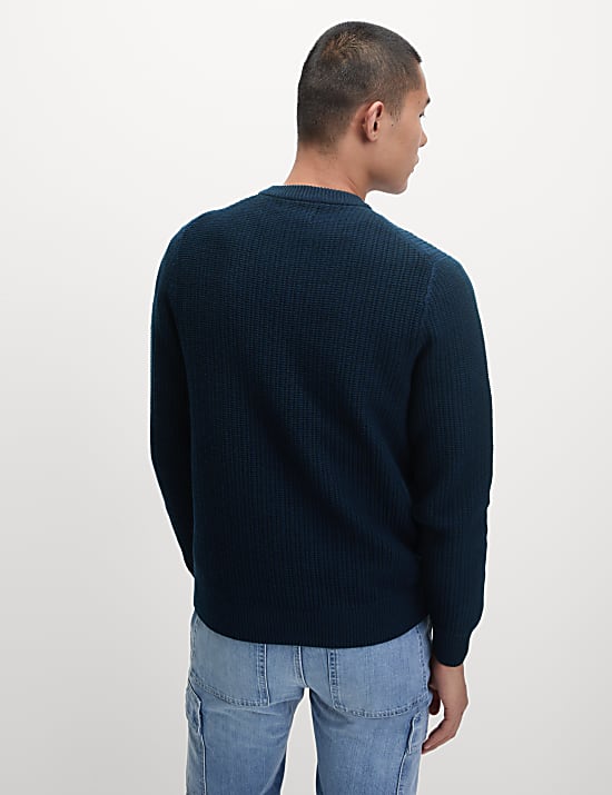 Lambswool Blend Textured Crew Neck Jumper