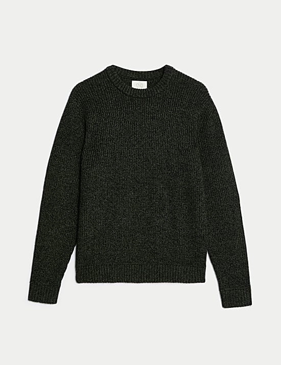 Πουλόβερ με ανάγλυφη υφή και κλειστή στρογγυλή λαιμόκοψη από σύμμεικτο μαλλί Lambswool