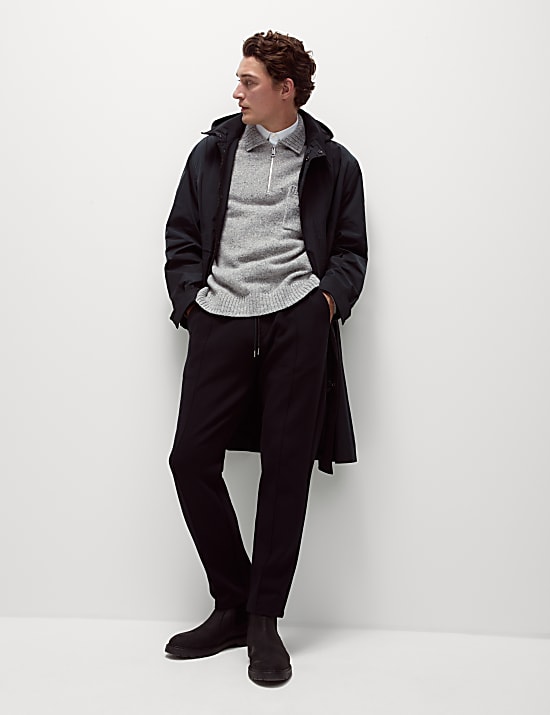 Relaxed Fit Wool Rich Half Zip Knitted Polo Shirt