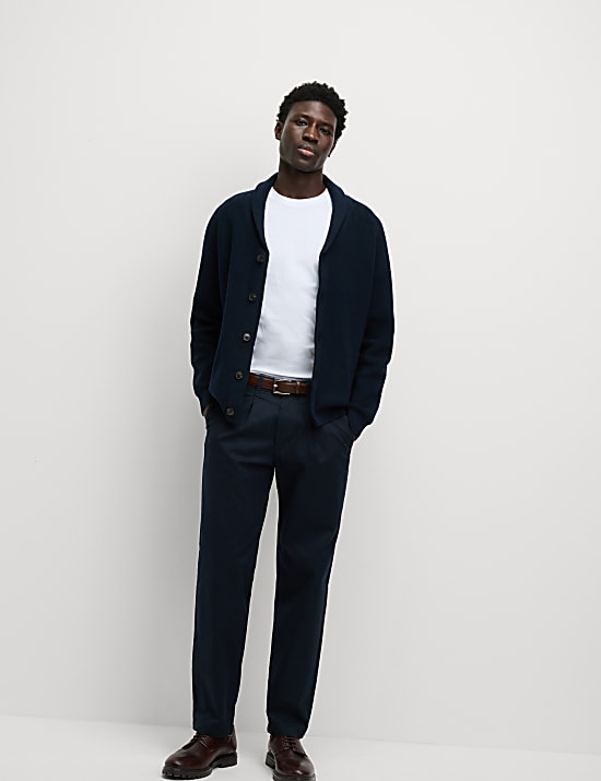 Cotton Blend Ribbed Shawl Collar Cardigan