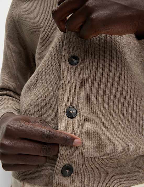 Cotton Blend Ribbed Shawl Collar Cardigan