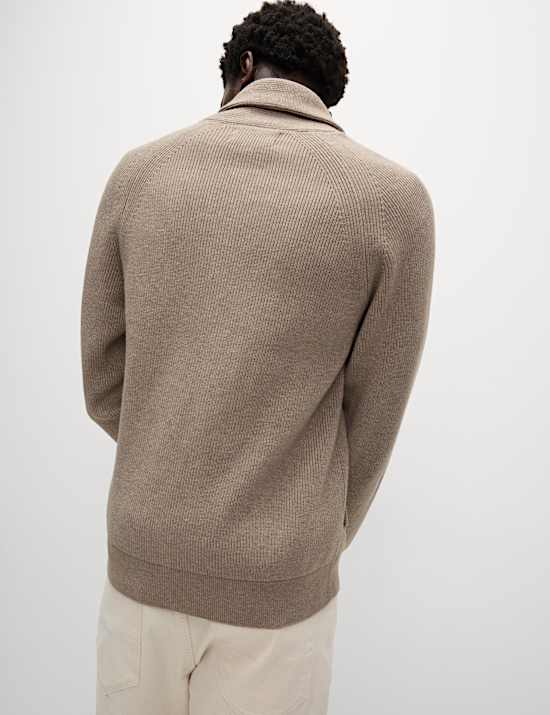 Cotton Blend Ribbed Shawl Collar Cardigan