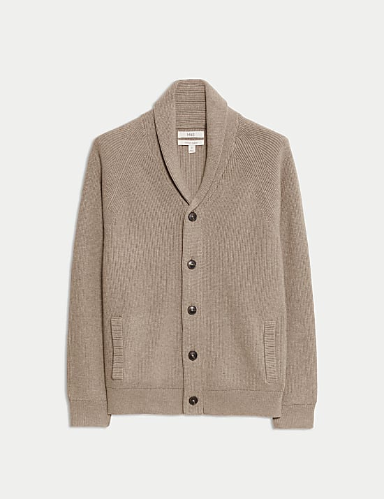 Cotton Blend Ribbed Shawl Collar Cardigan