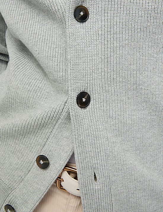 Cotton Blend Ribbed Shawl Collar Cardigan