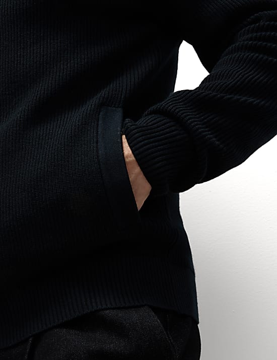 Cotton Blend Funnel Neck Zip Up Jumper