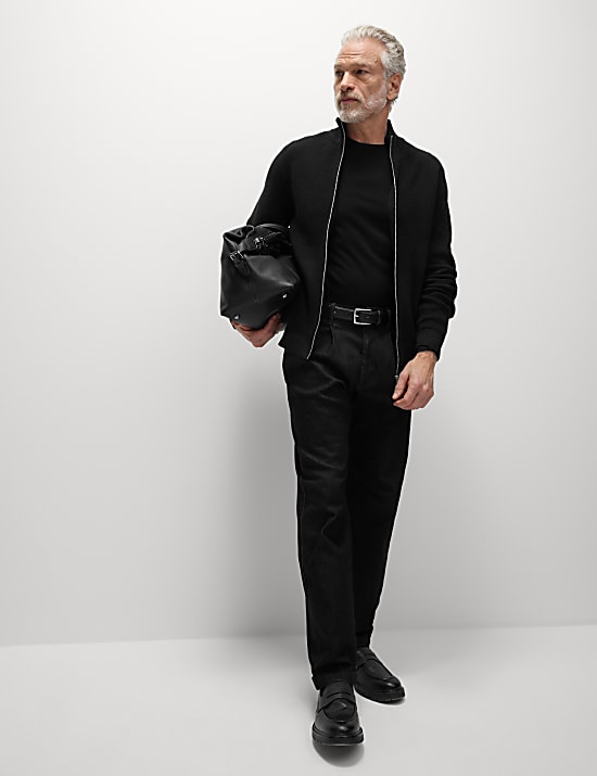 Cotton Blend Funnel Neck Zip Up Jumper