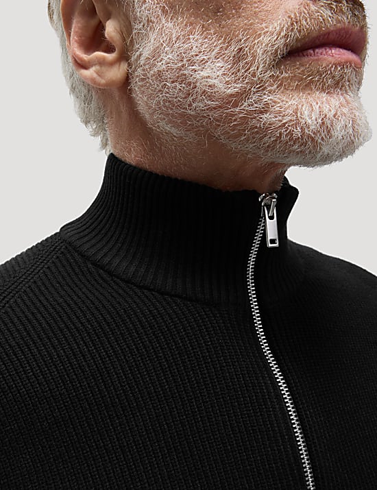 Cotton Blend Funnel Neck Zip Up Jumper