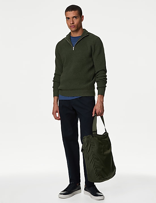 Cotton Blend Ribbed Funnel Neck Jumper