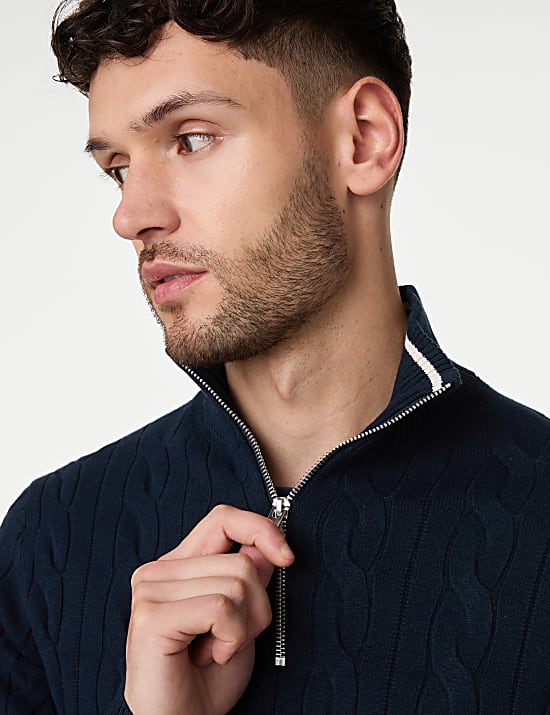 Pull en coton m&eacute;lang&eacute; &agrave; col chemin&eacute;e et motif torsad&eacute;