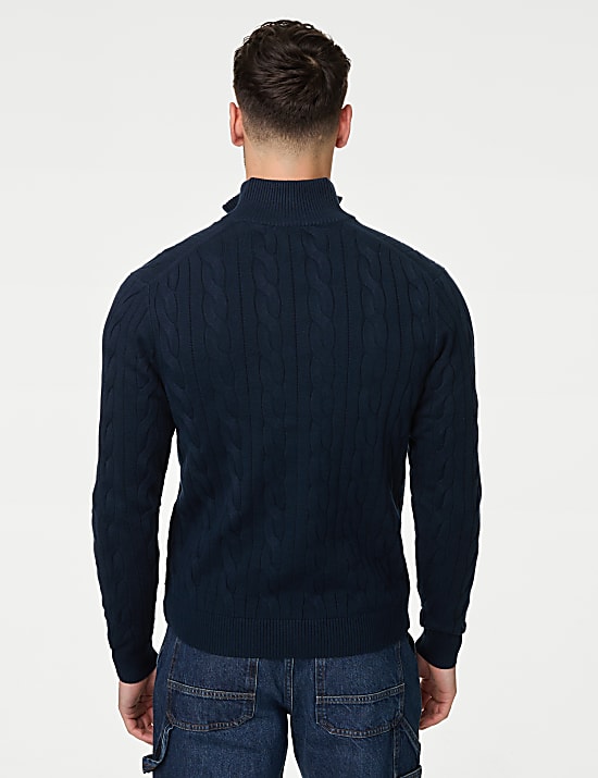 Pull en coton m&eacute;lang&eacute; &agrave; col chemin&eacute;e et motif torsad&eacute;