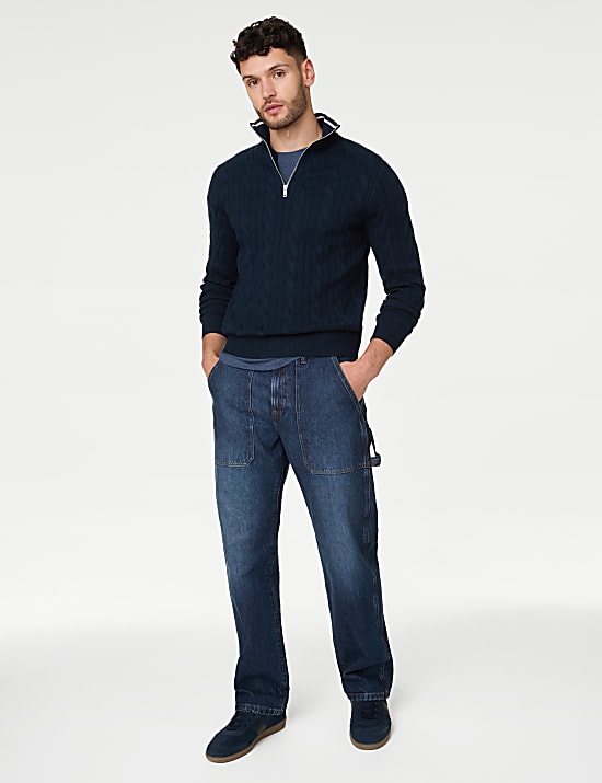 Pull en coton m&eacute;lang&eacute; &agrave; col chemin&eacute;e et motif torsad&eacute;