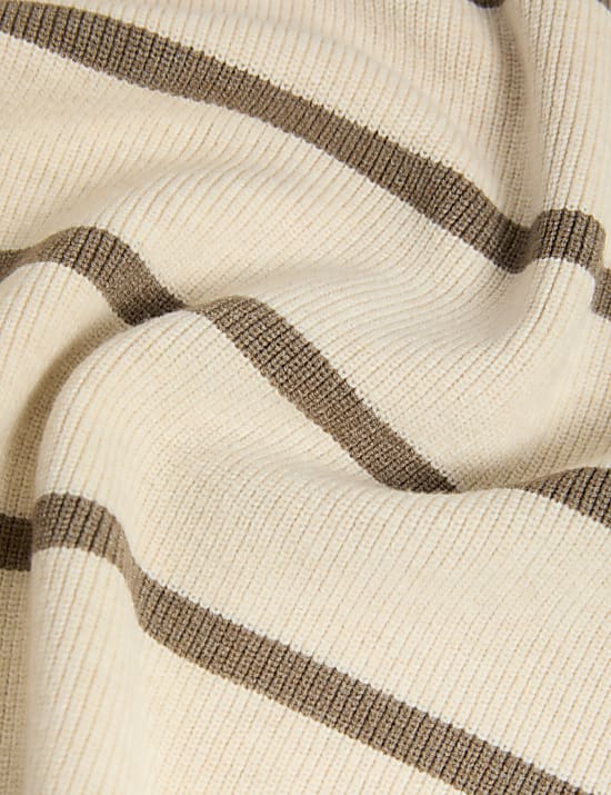 Jumper Ritsleting Pendek Motif Garis Campuran Katun