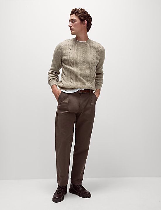 Cotton Blend Textured Crew Neck Jumper