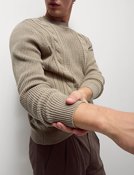 Cotton Blend Textured Crew Neck Jumper