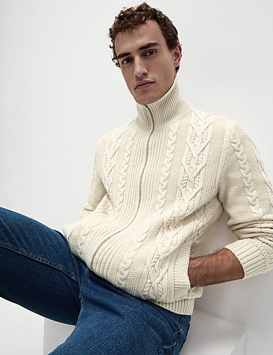 Lambswool Blend Cable Knitted Jacket