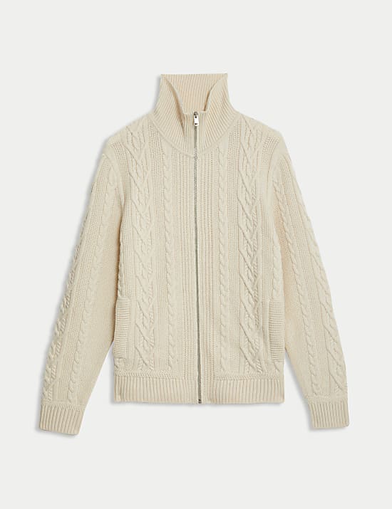 Lambswool Blend Cable Knitted Jacket