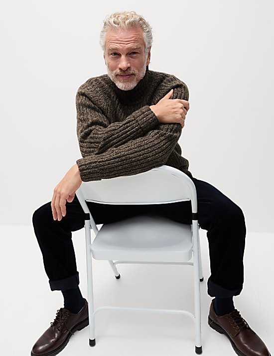 Cotton Rich Ribbed Roll Neck Jumper