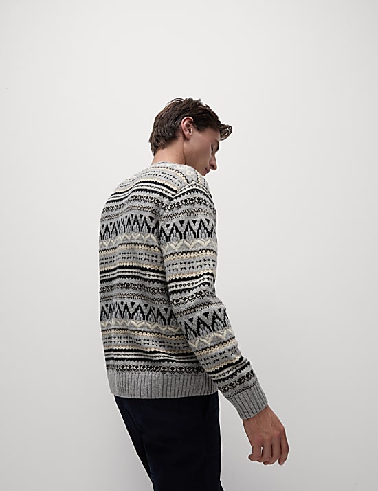 Πουλόβερ με κλειστή στρογγυλή λαιμόκοψη και νορβηγικό σχέδιο από σύμμεικτο μαλλί lambswool