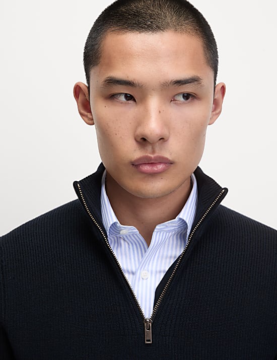 Cotton Blend Half Up Ribbed Jumper