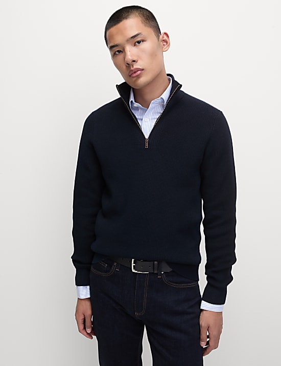 Cotton Blend Half Up Ribbed Jumper