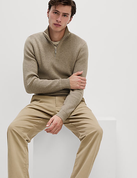 Cotton Blend Half Up Ribbed Jumper