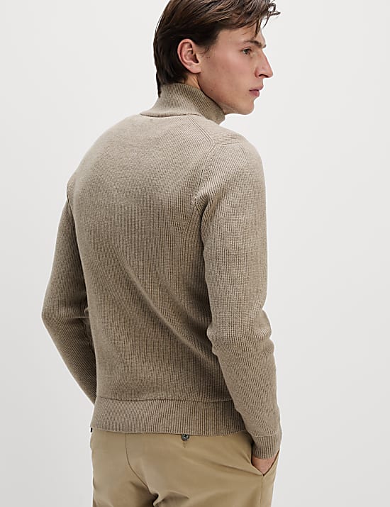 Cotton Blend Half Up Ribbed Jumper