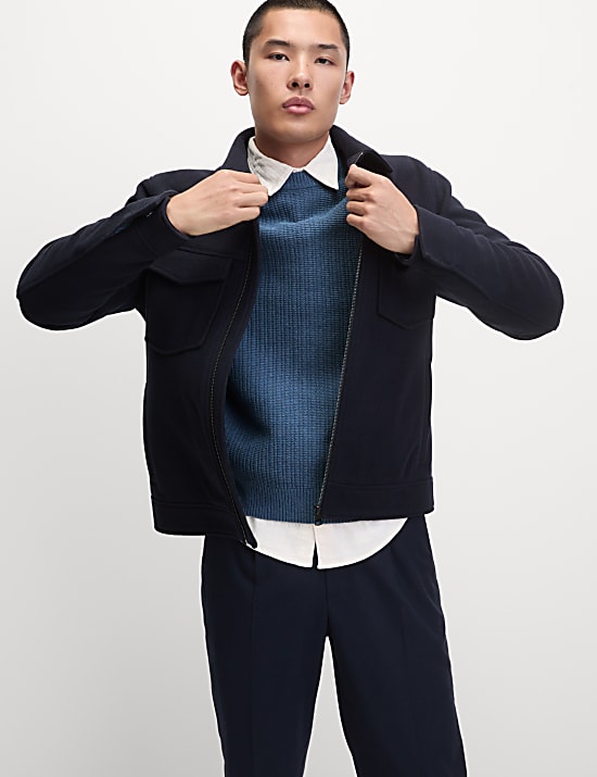 Pull en coton m&eacute;lang&eacute; &agrave; col rond et motif textur&eacute;