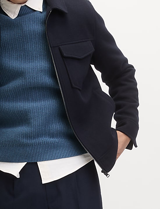 Pull en coton m&eacute;lang&eacute; &agrave; col rond et motif textur&eacute;