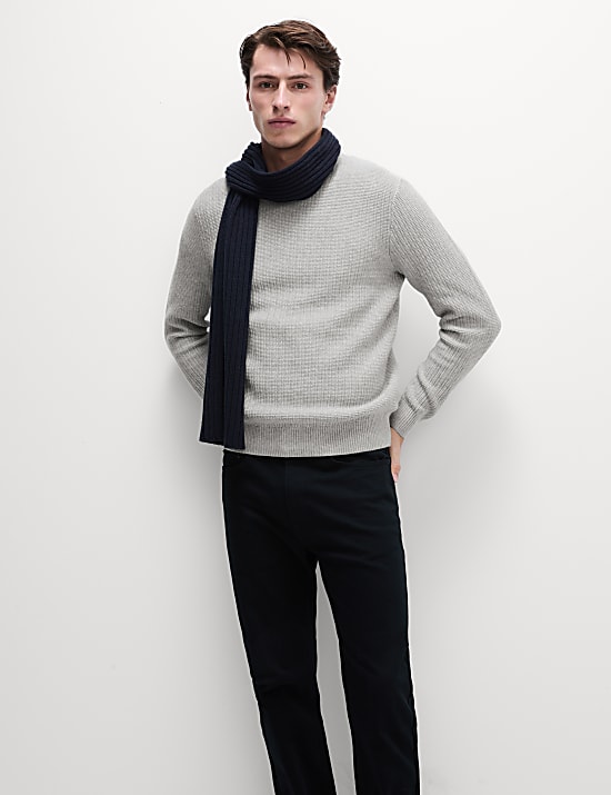 Cotton Blend Textured Crew Neck Jumper