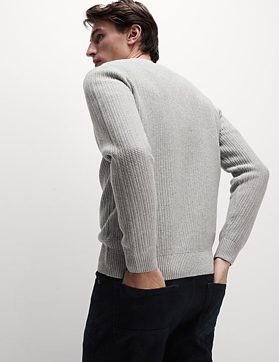 Cotton Blend Textured Crew Neck Jumper