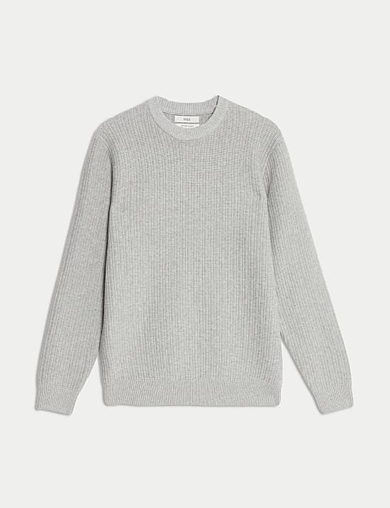 Cotton Blend Textured Crew Neck Jumper
