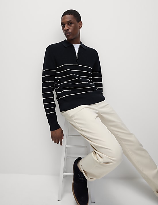 Πλεκτή μπλούζα πόλο από σύμμεικτο βαμβάκι και modal