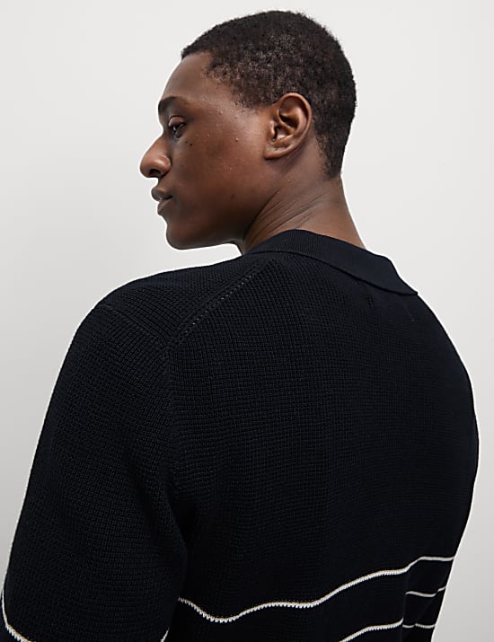 Πλεκτή μπλούζα πόλο από σύμμεικτο βαμβάκι και modal